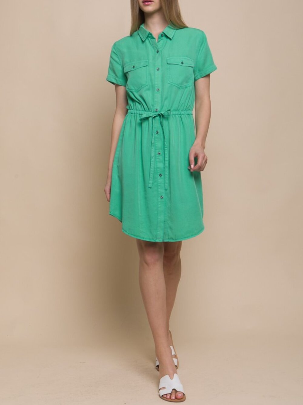 Green Tencel Button-up Dress - Small